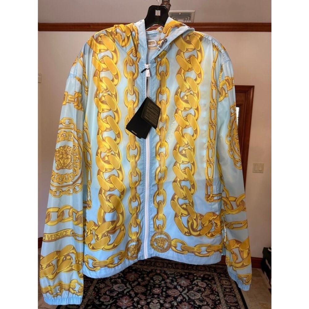 Men's Versace Medusa head light blue windbreaker size 54/XL made in Italy